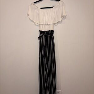 Chic Off-Shoulder Striped Jumpsuit in Black and White